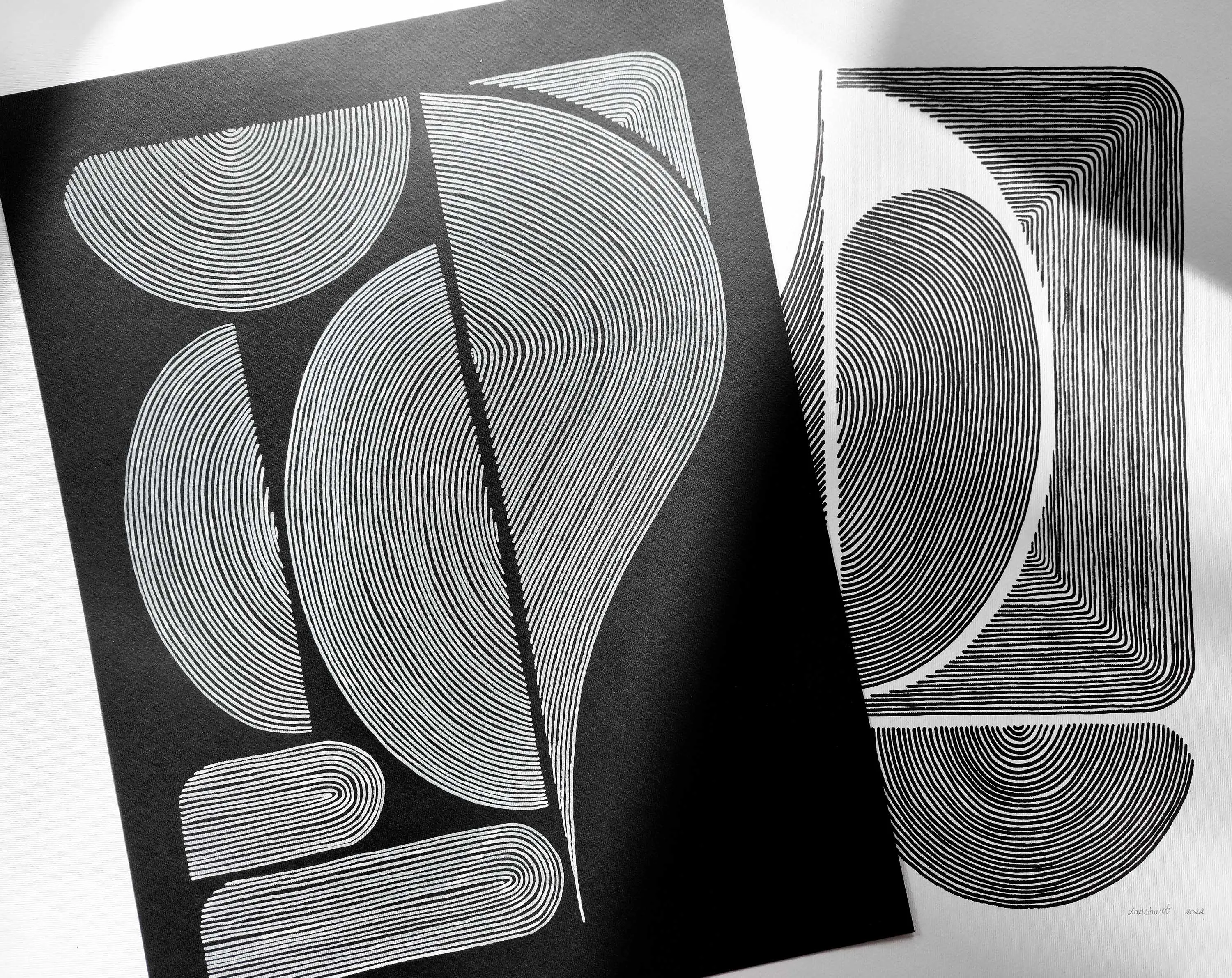 №11 Black and white geometric abstract line shapes artwork for New home gift UNFRAMED