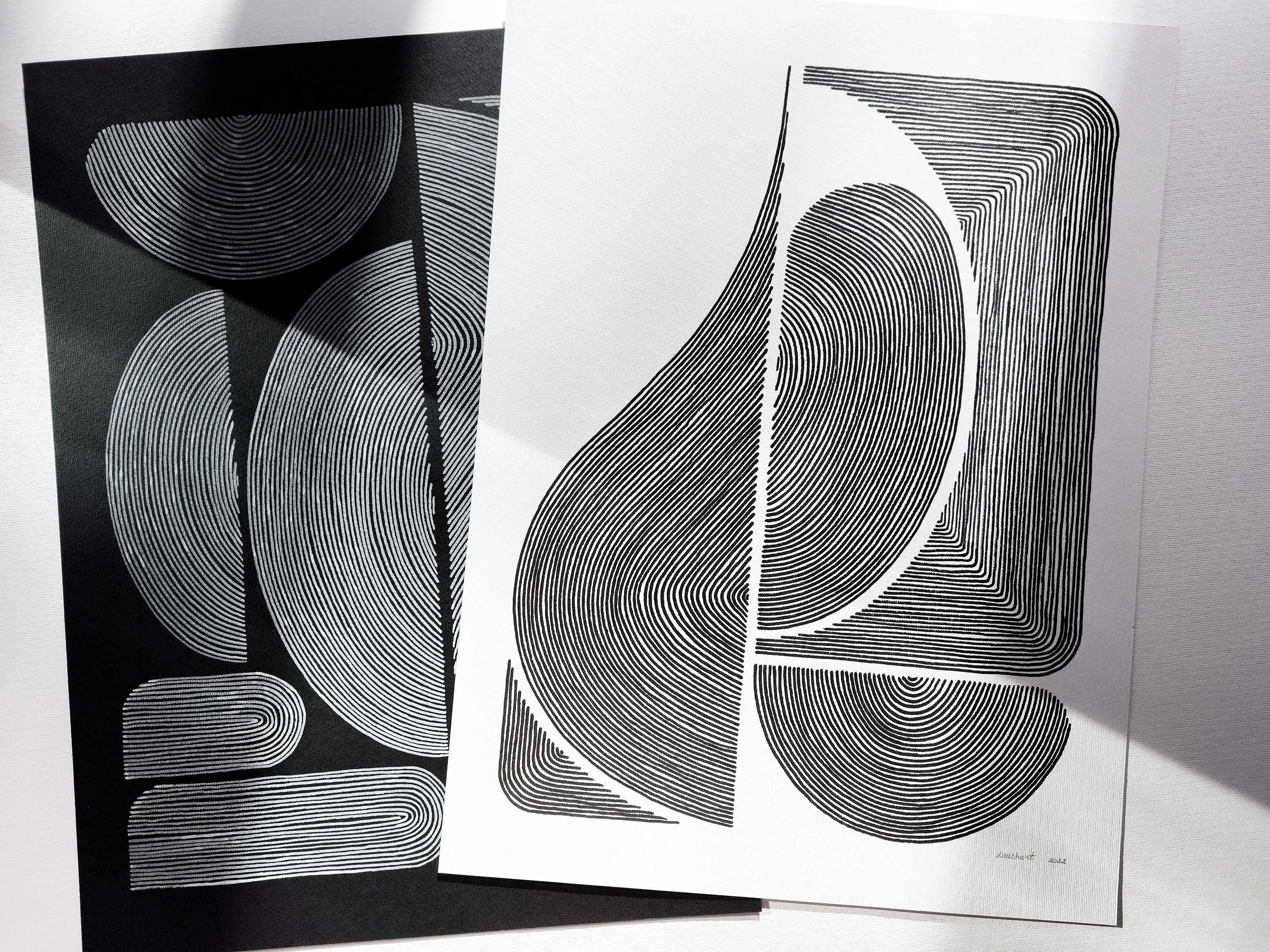 №12 White and black geometric abstract line shapes artwork for New home gift UNFRAMED