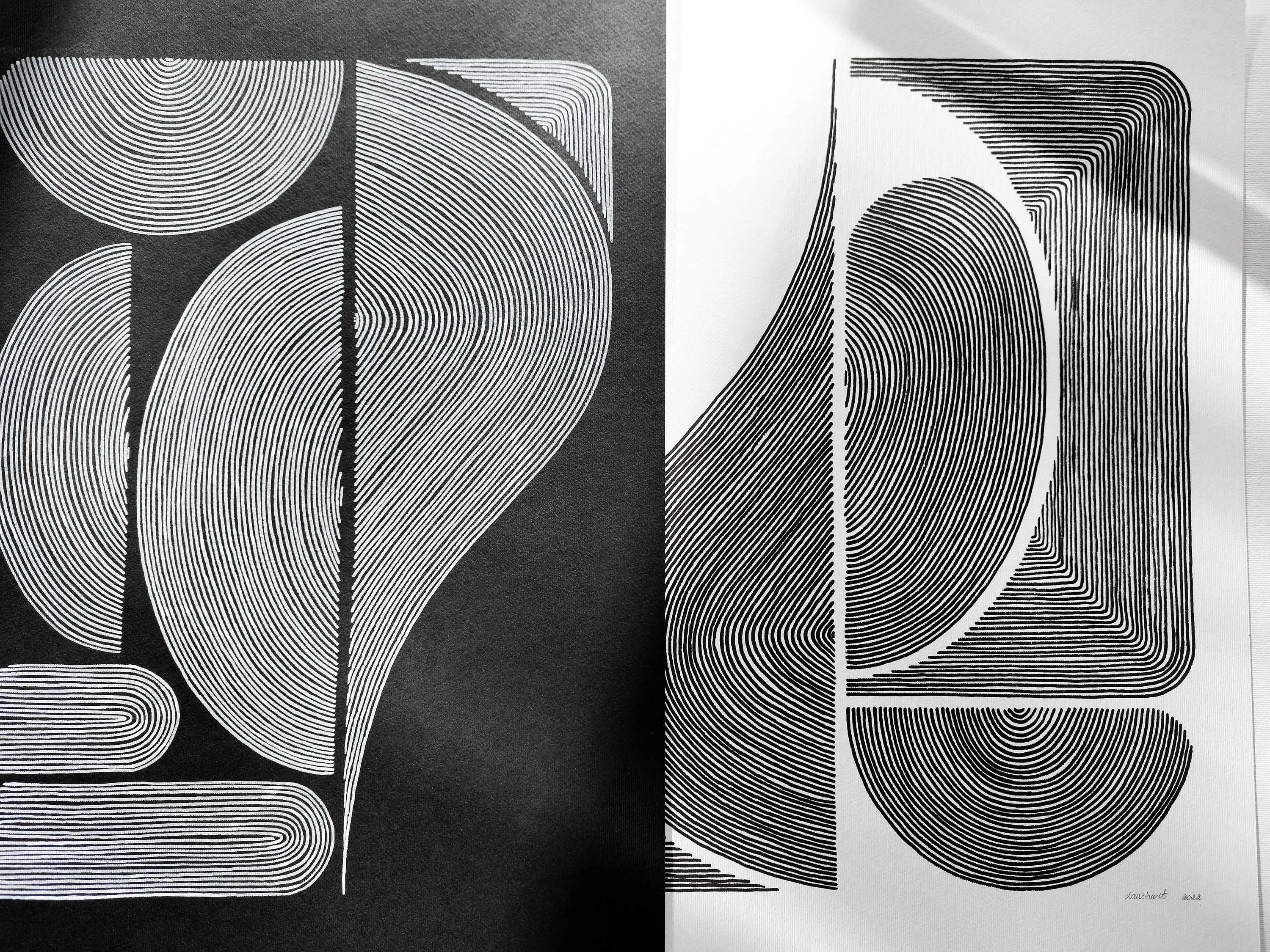 №12 White and black geometric abstract line shapes artwork for New home gift UNFRAMED