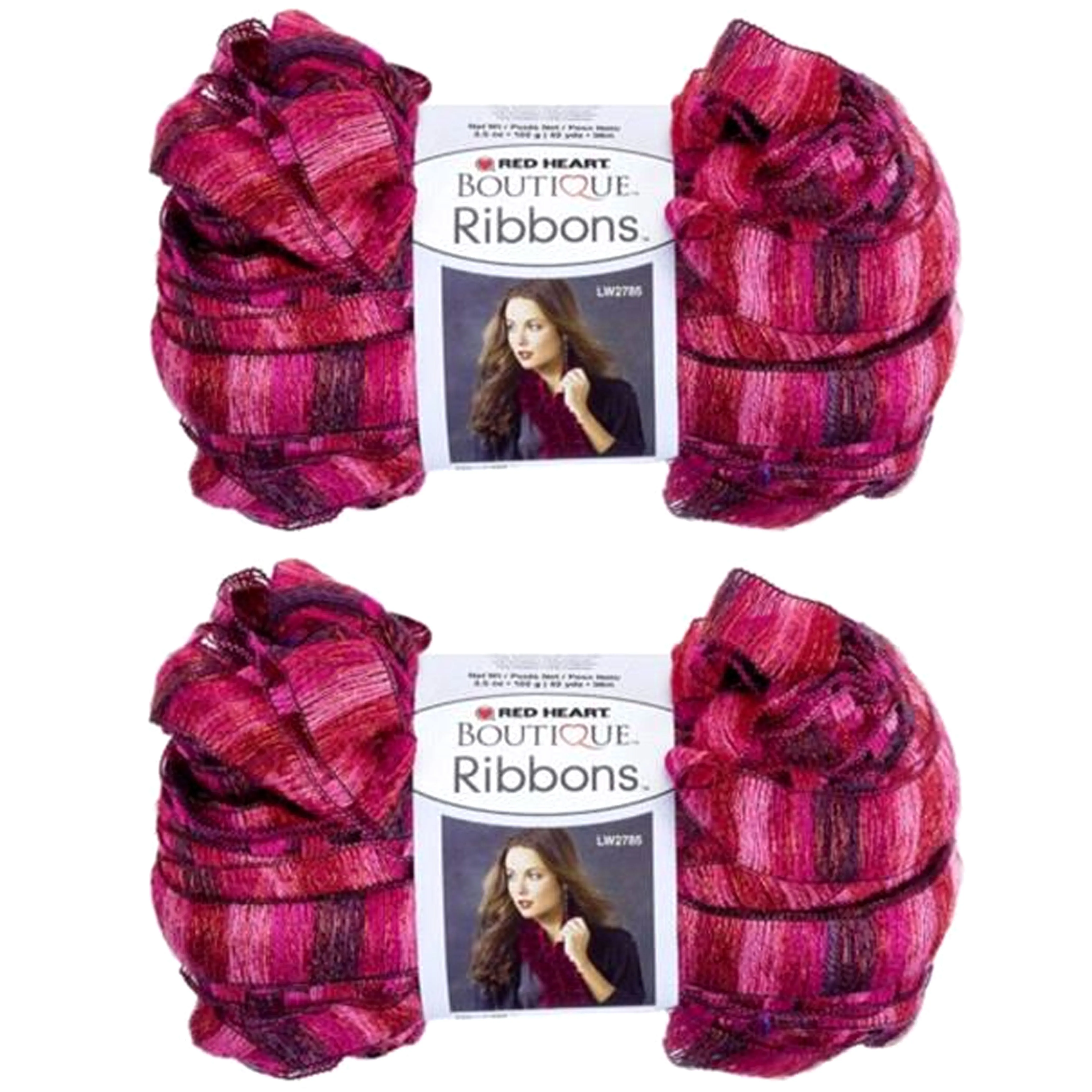 2 X Ribbons Yarn Ruffle Crochet Metallic Sashay Knitted Scarf Knit Pink Red Rose