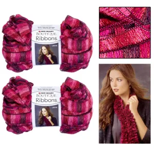 2 X Ribbons Yarn Ruffle Crochet Metallic Sashay Knitted Scarf Knit Pink Red Rose 2 X Ribbons Yarn Ruffle Crochet Metallic Sashay Knitted Scarf Knit Pink Red Rose