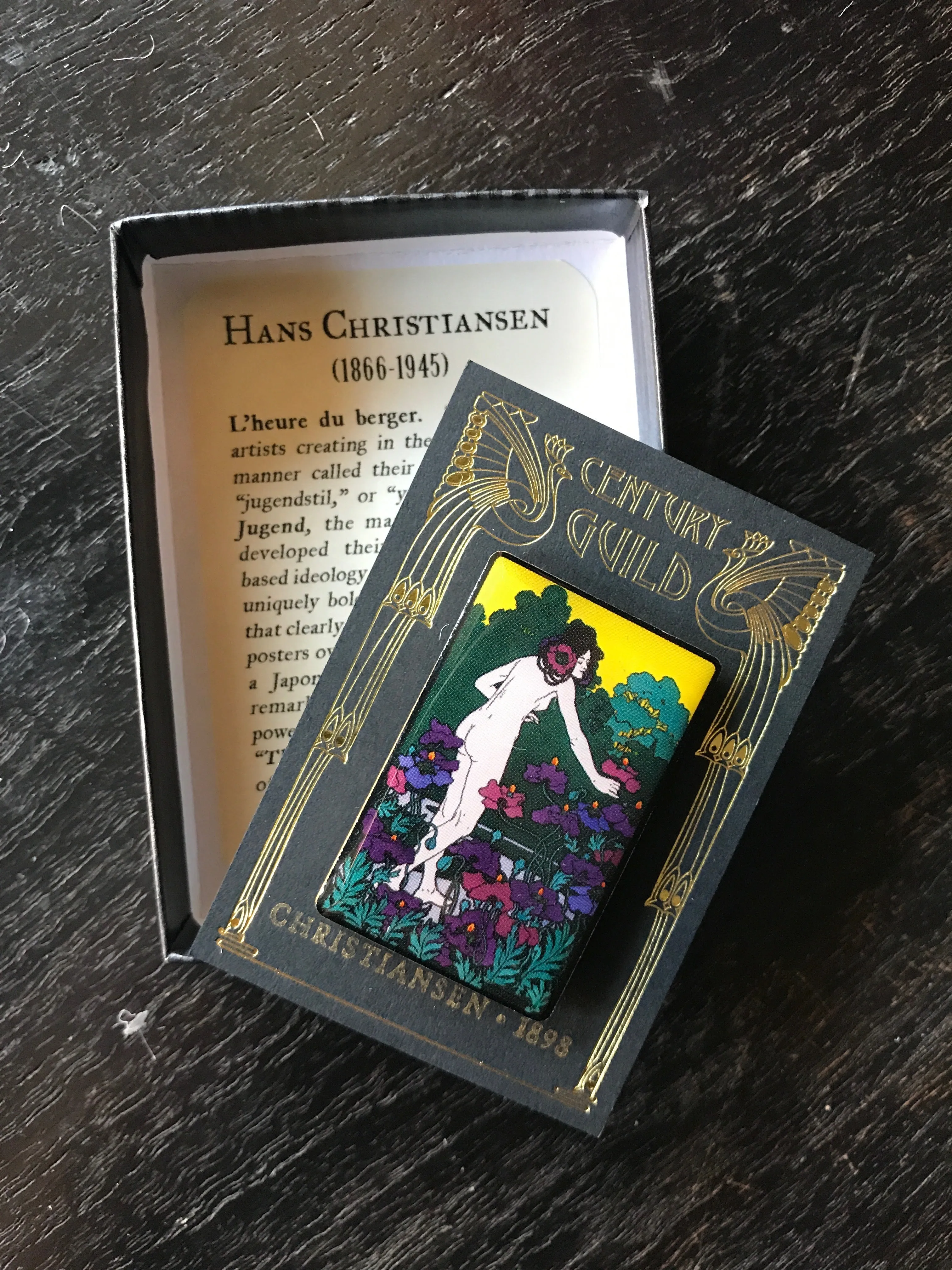 Art Nouveau Enamel Pin [Hans Christiansen - The Hour of the Shepherd]