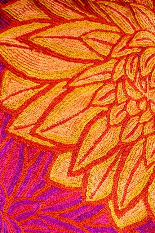 Aster Chainstitch Embroidered Cushion Cover Red & Yellow