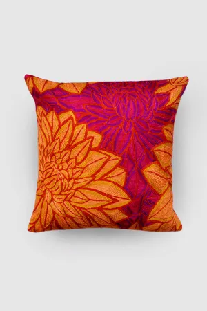 Aster Chainstitch Embroidered Cushion Cover Red & Yellow