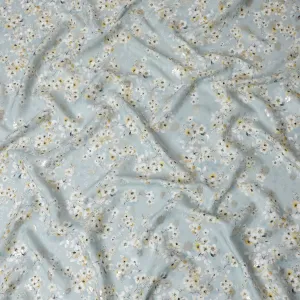 Azure Allure Metallic Pure Silk Satin Fabric: Cool Elegance - D17609