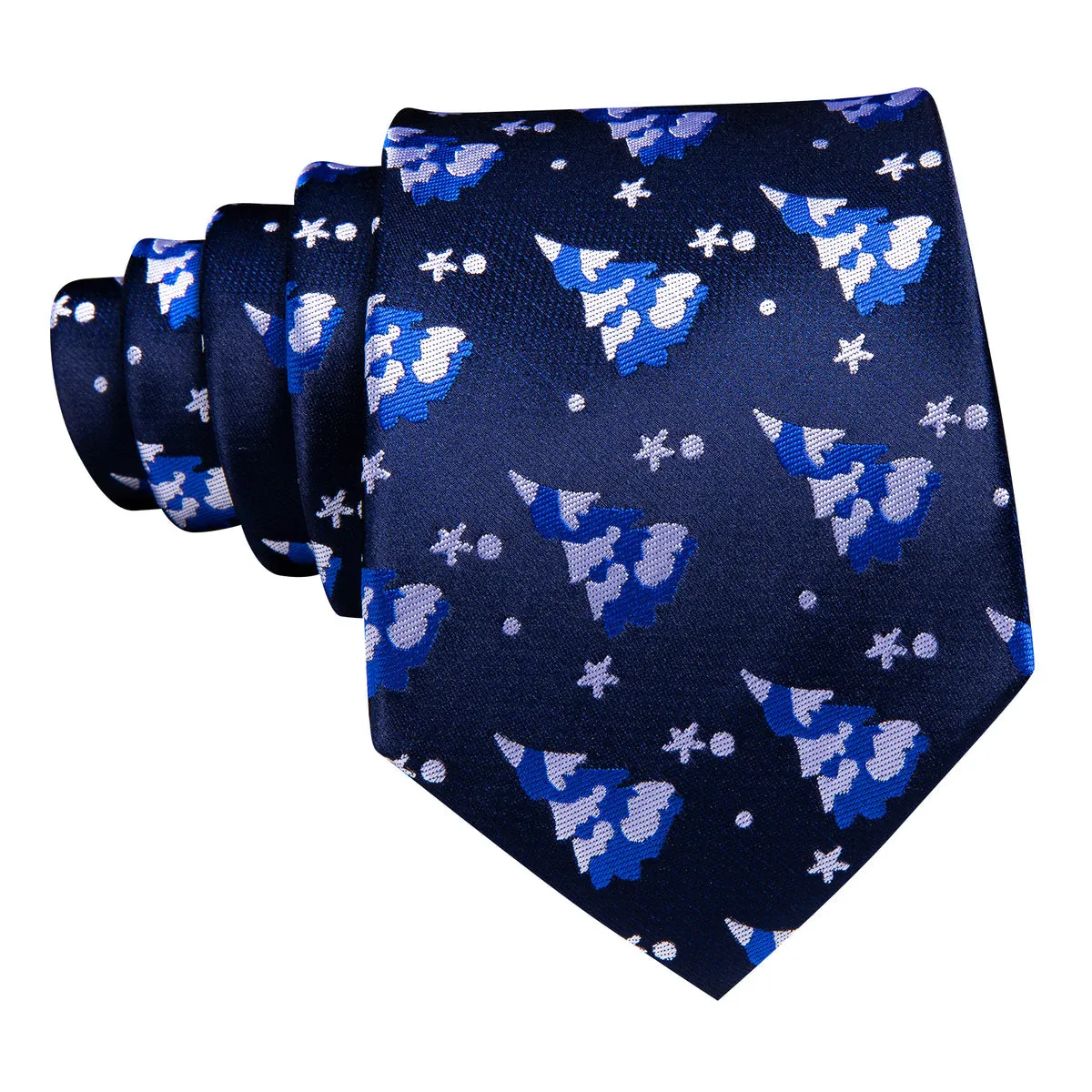 Azure Blue & White Christmas Tree Tie, Pocket Square, and Cufflinks Set