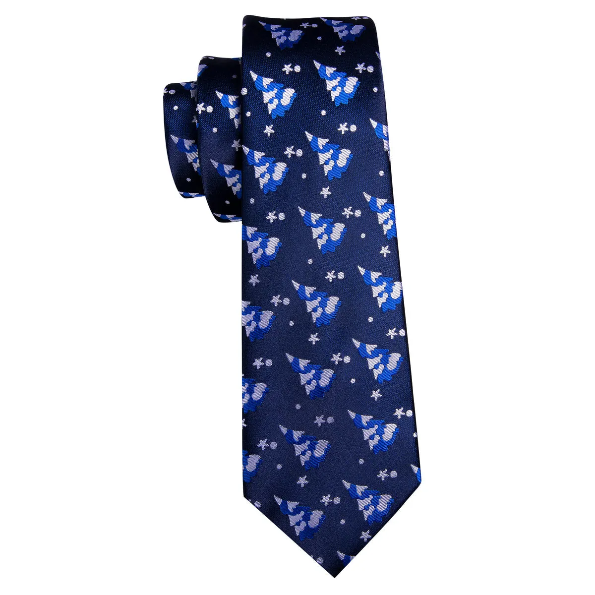 Azure Blue & White Christmas Tree Tie, Pocket Square, and Cufflinks Set