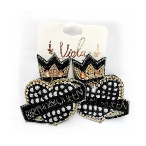 Beaded Birthday Queen Earrings - Post Beaded Birthday Queen Earrings - Post