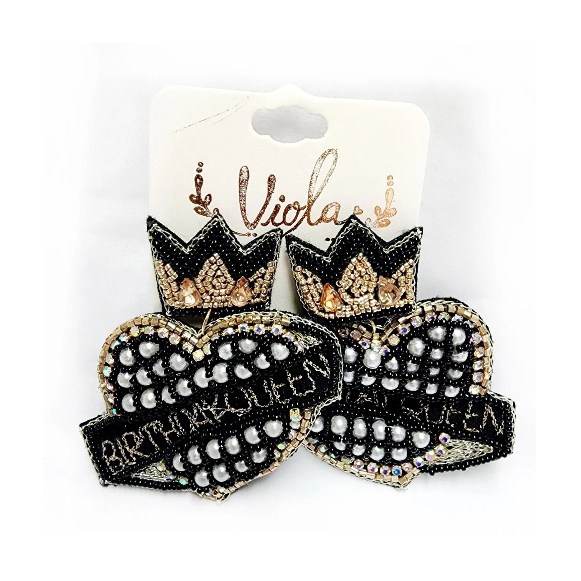 Beaded Birthday Queen Earrings - Post