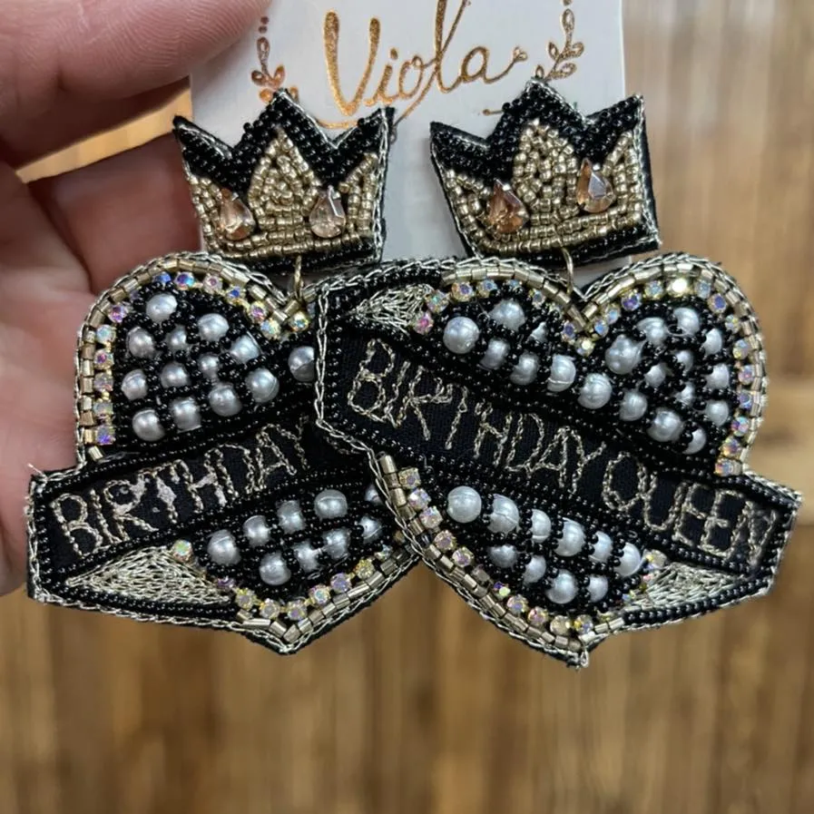 Beaded Birthday Queen Earrings - Post
