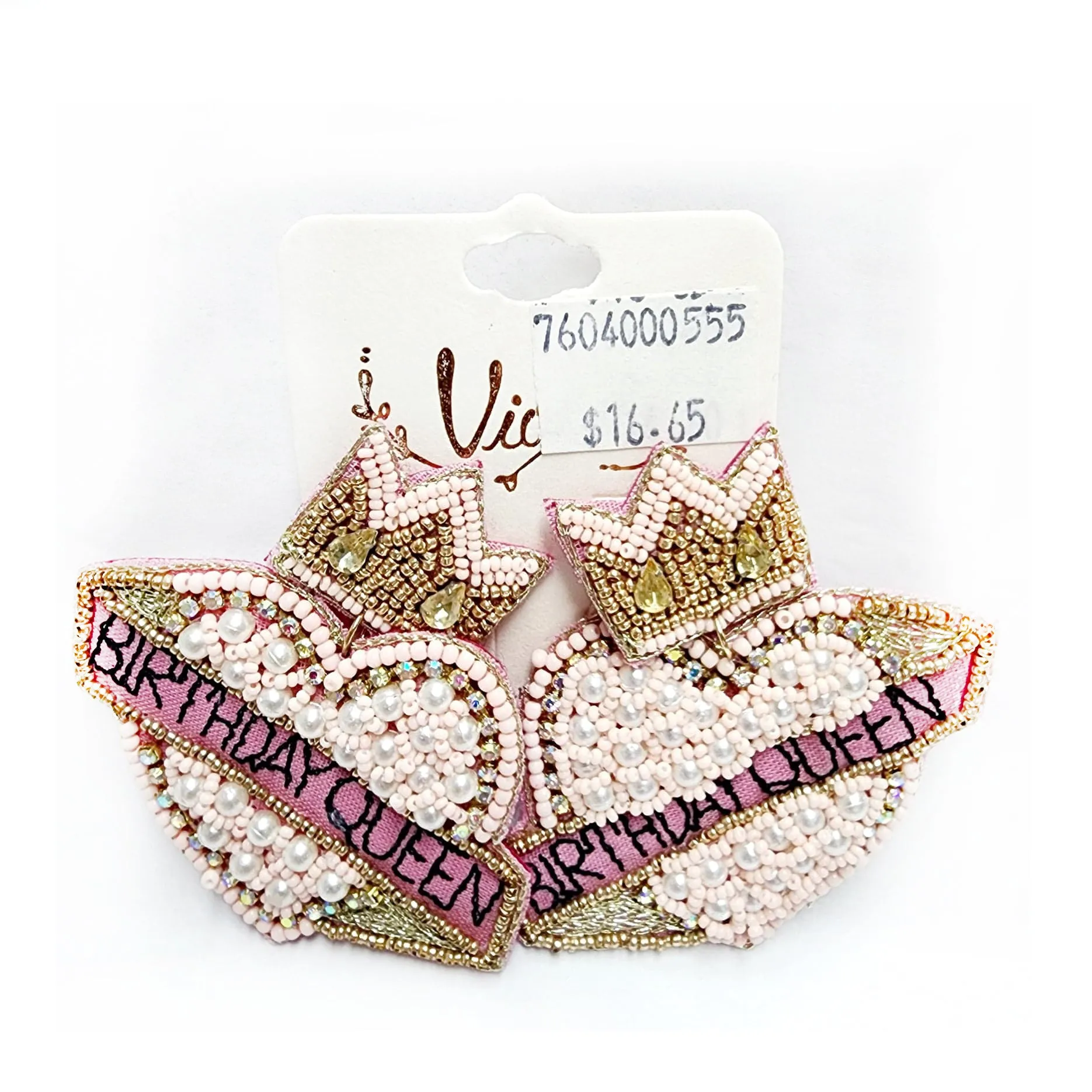 Beaded Birthday Queen Earrings - Post