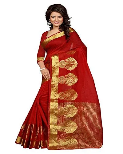 Binal Fashion Self Design Women Red Cotton Silk Saree