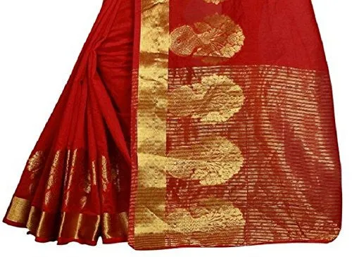 Binal Fashion Self Design Women Red Cotton Silk Saree