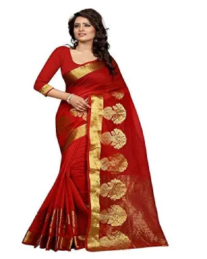 Binal Fashion Self Design Women Red Cotton Silk Saree