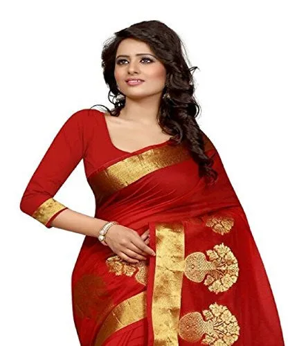 Binal Fashion Self Design Women Red Cotton Silk Saree