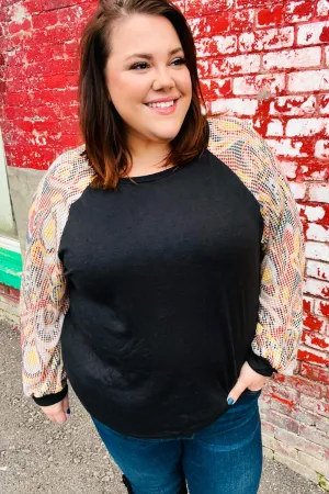 Black Abstract Print Textured Bubble Sleeve Top Black Abstract Print Textured Bubble Sleeve Top