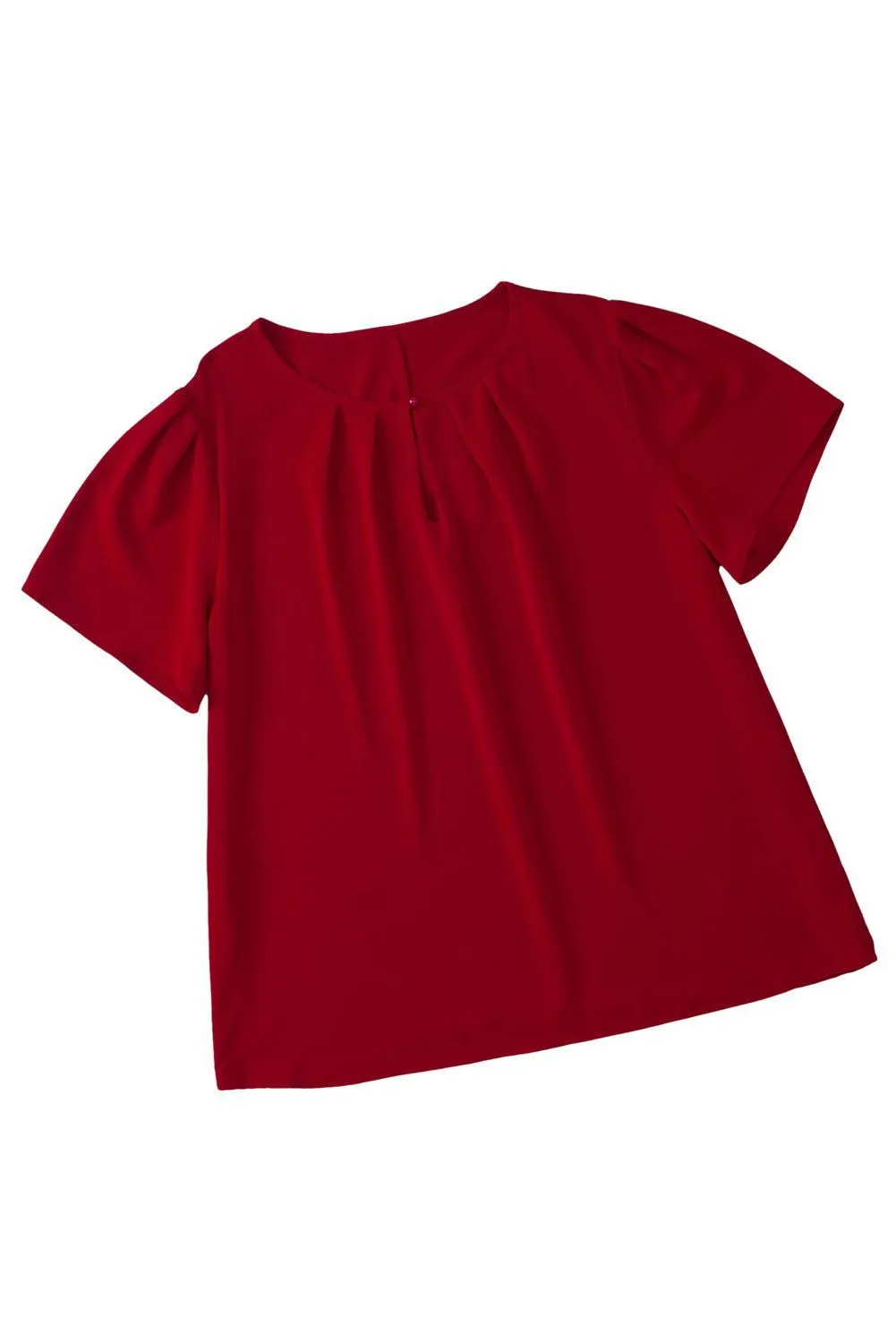 Black Keyhole Crew Neck Pleated Plus Size Top