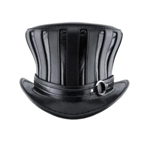 Black Striped Leather Top Hat