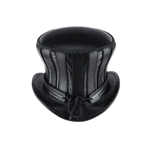 Black Striped Leather Top Hat