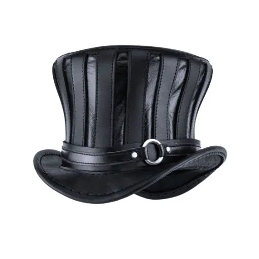Black Striped Leather Top Hat
