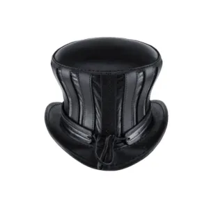 Black Striped Leather Top Hat