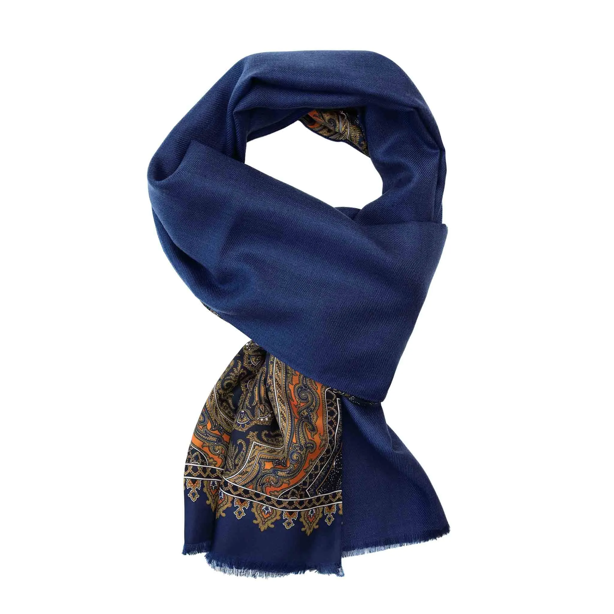 Blue and Orange Paisley Cashmere Scarf