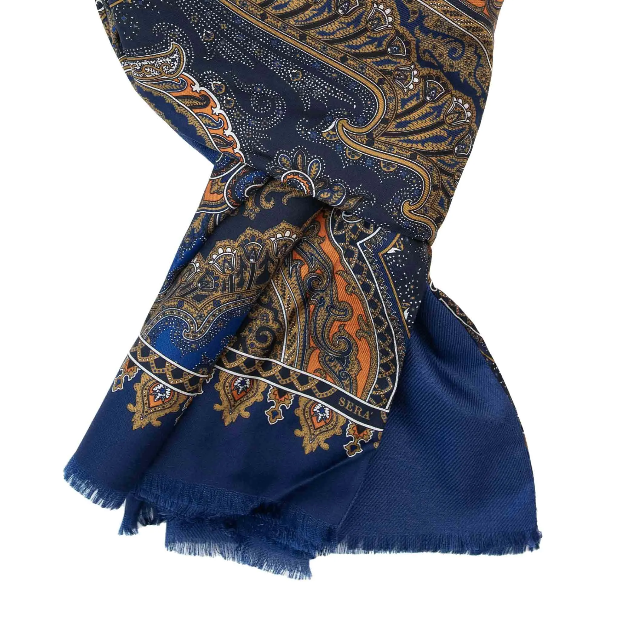 Blue and Orange Paisley Cashmere Scarf