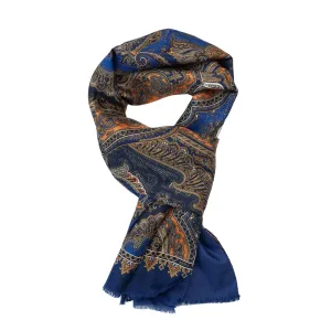 Blue and Orange Paisley Cashmere Scarf