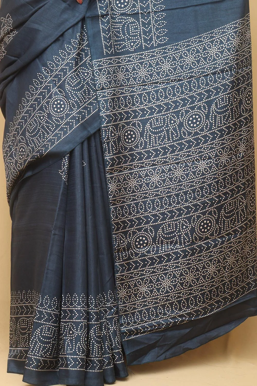 Blue Digital Printed Bandhani Design Silk Saree