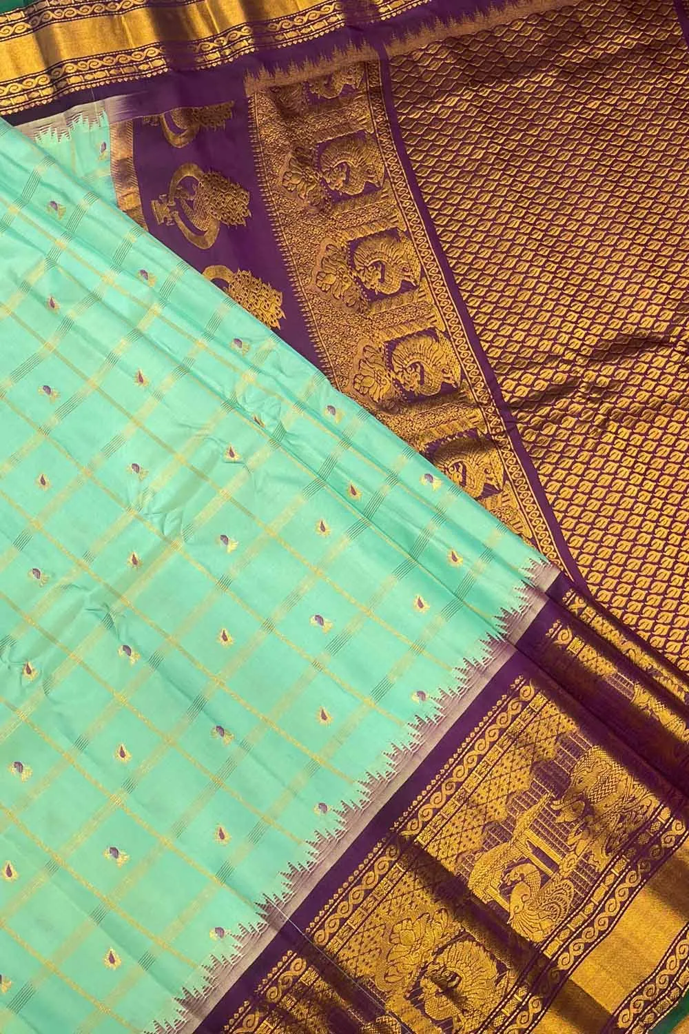 Blue Handloom Gadwal Silk Checks Saree