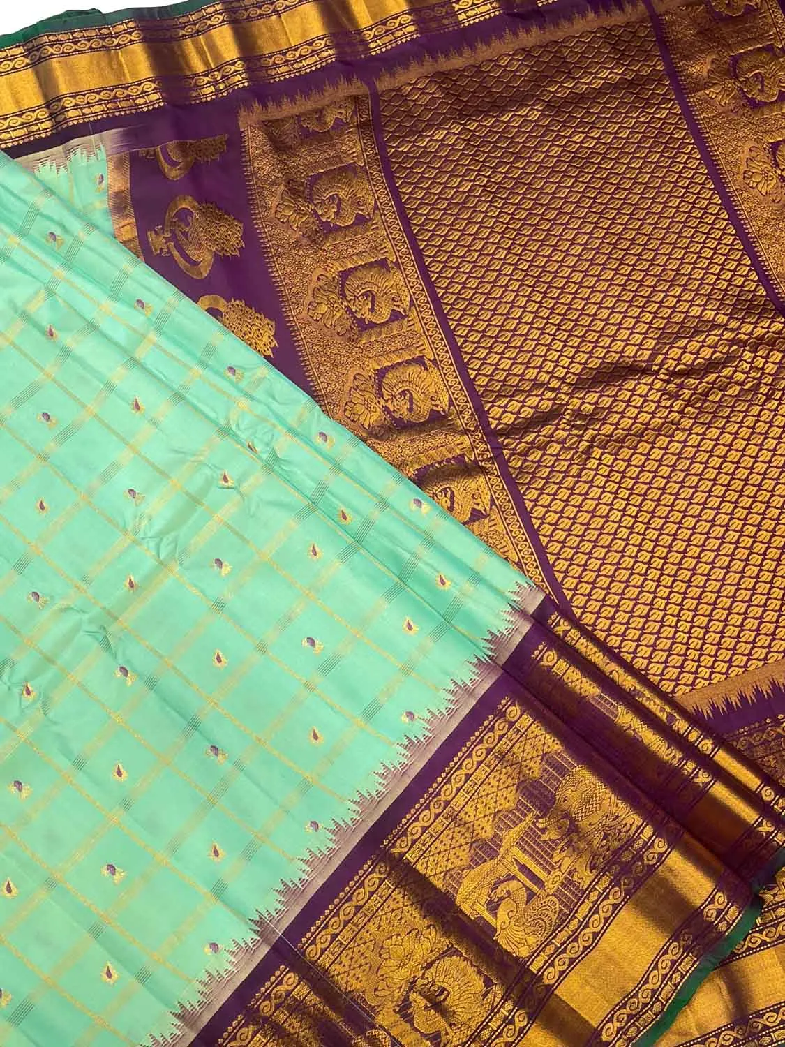 Blue Handloom Gadwal Silk Checks Saree