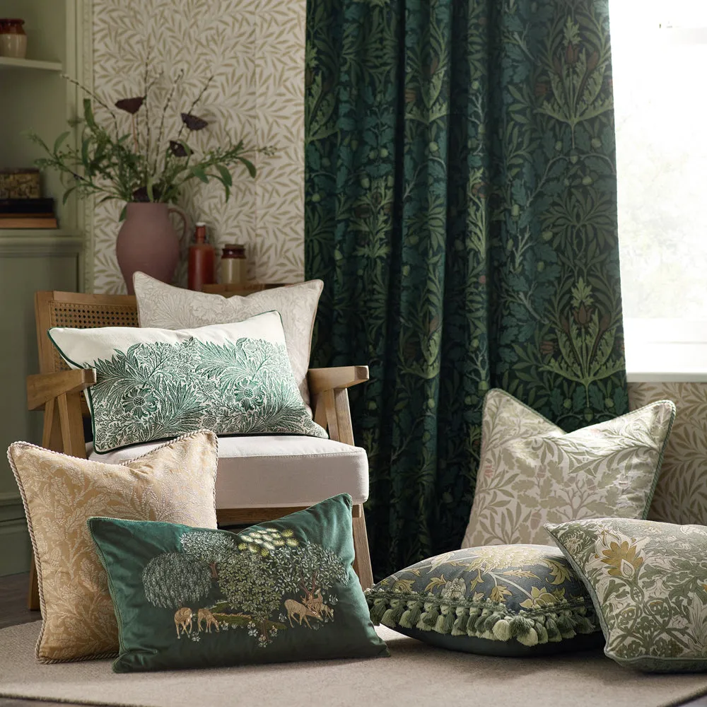 Brook Embroidered Velvet Cushion Forest Green