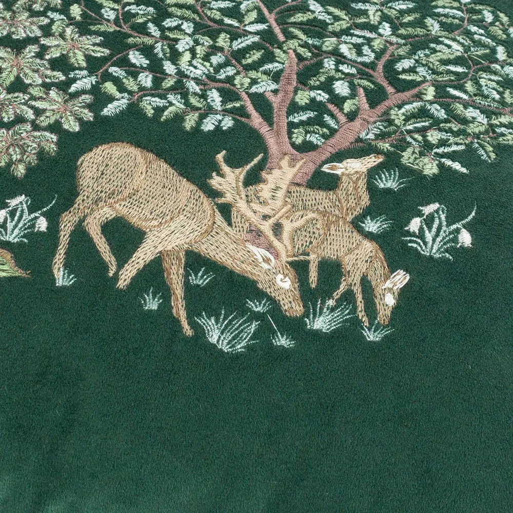 Brook Embroidered Velvet Cushion Forest Green