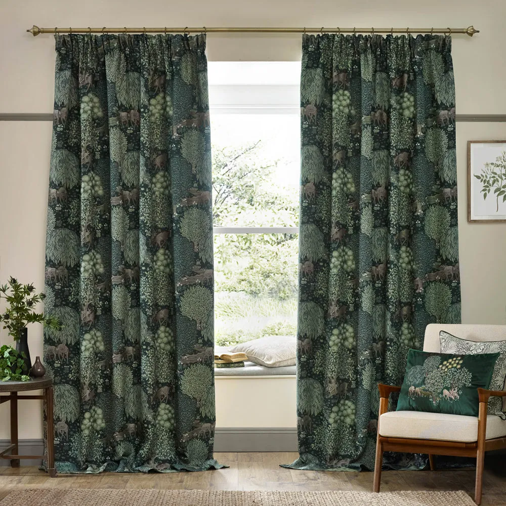Brook Embroidered Velvet Cushion Forest Green