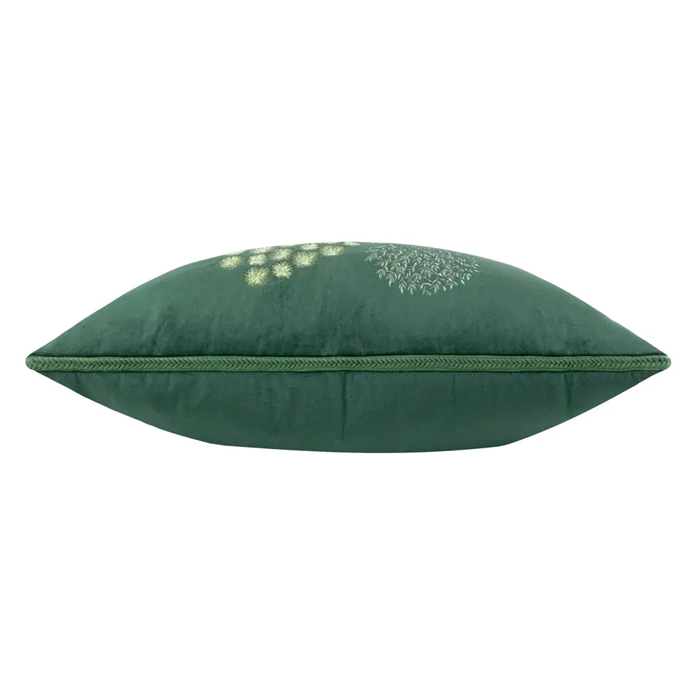 Brook Embroidered Velvet Cushion Forest Green