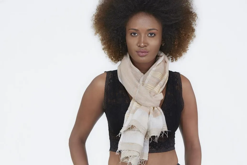 Carmel by SOSH - Handwoven Cotton Scarf, Color Dark Beige