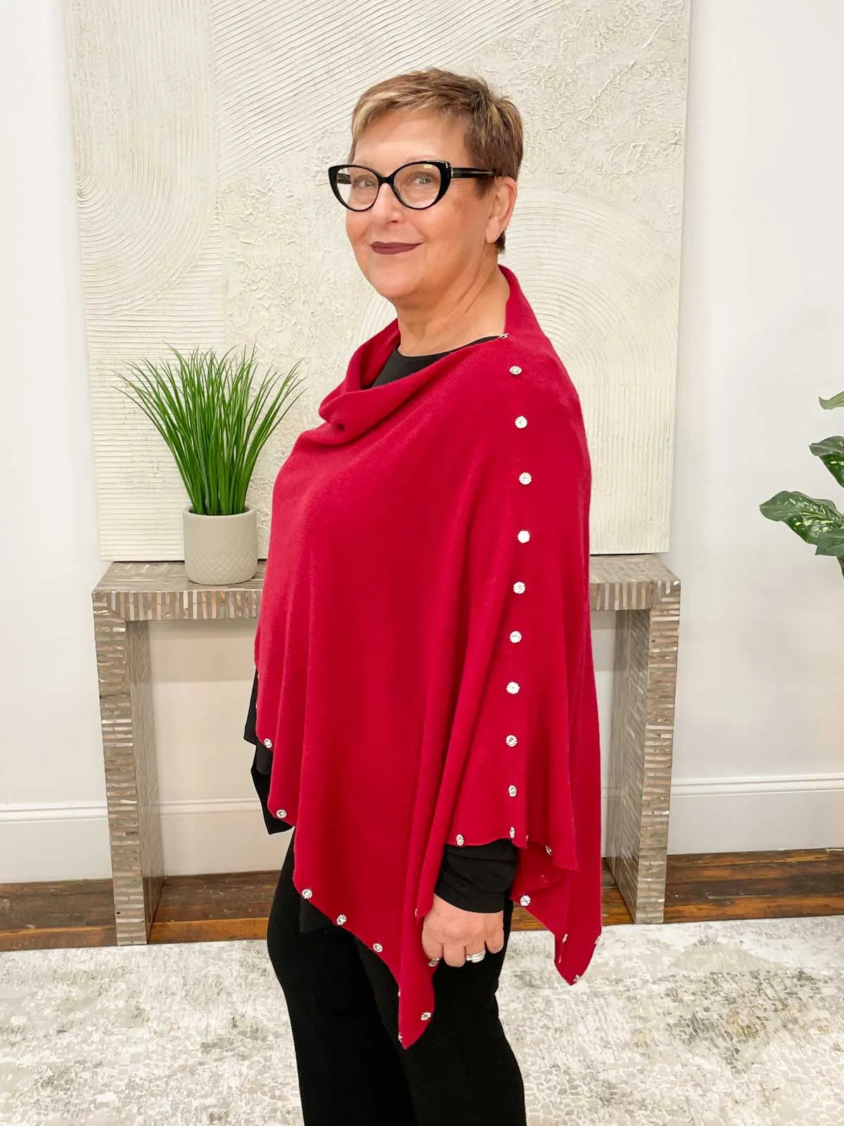 Cashmere Rhinestone Beaded Trim Topper, Ebony