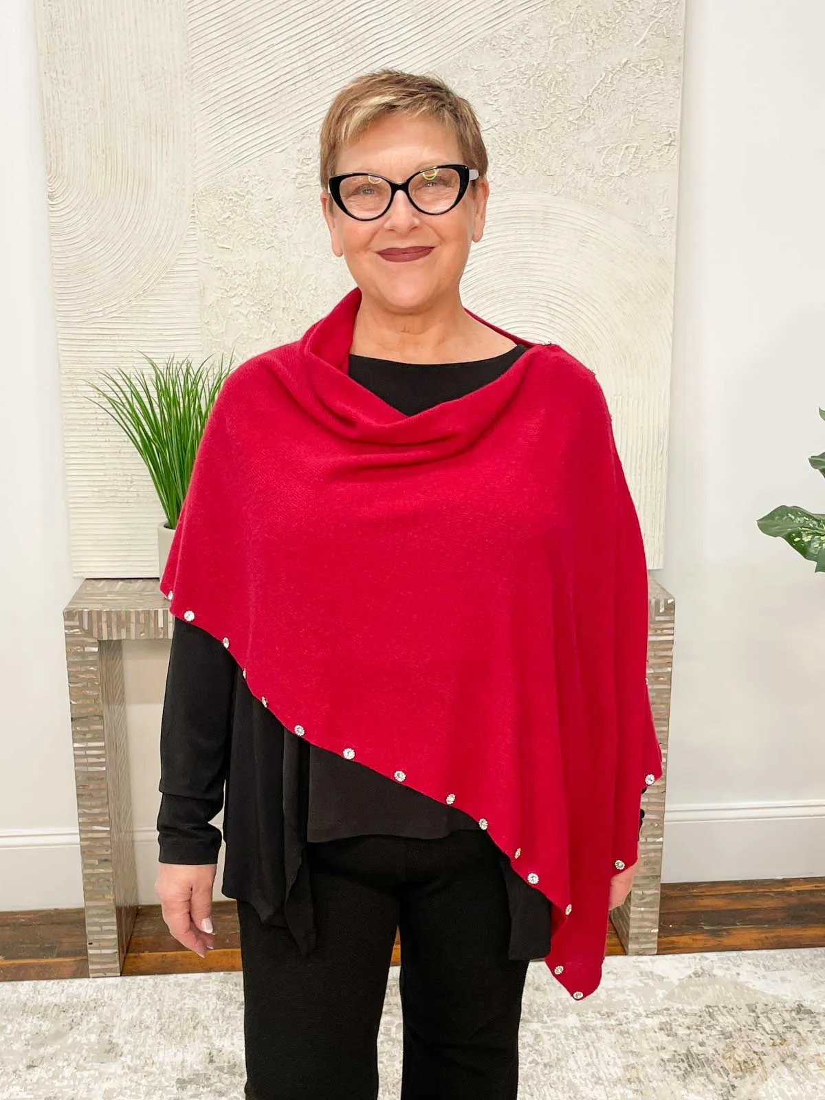 Cashmere Rhinestone Beaded Trim Topper, Ebony