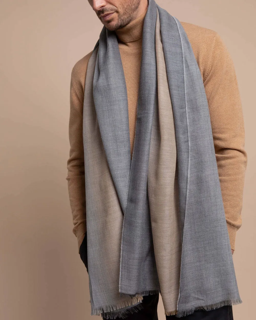 Cashmere Vertical Ombre Scarf in Camel