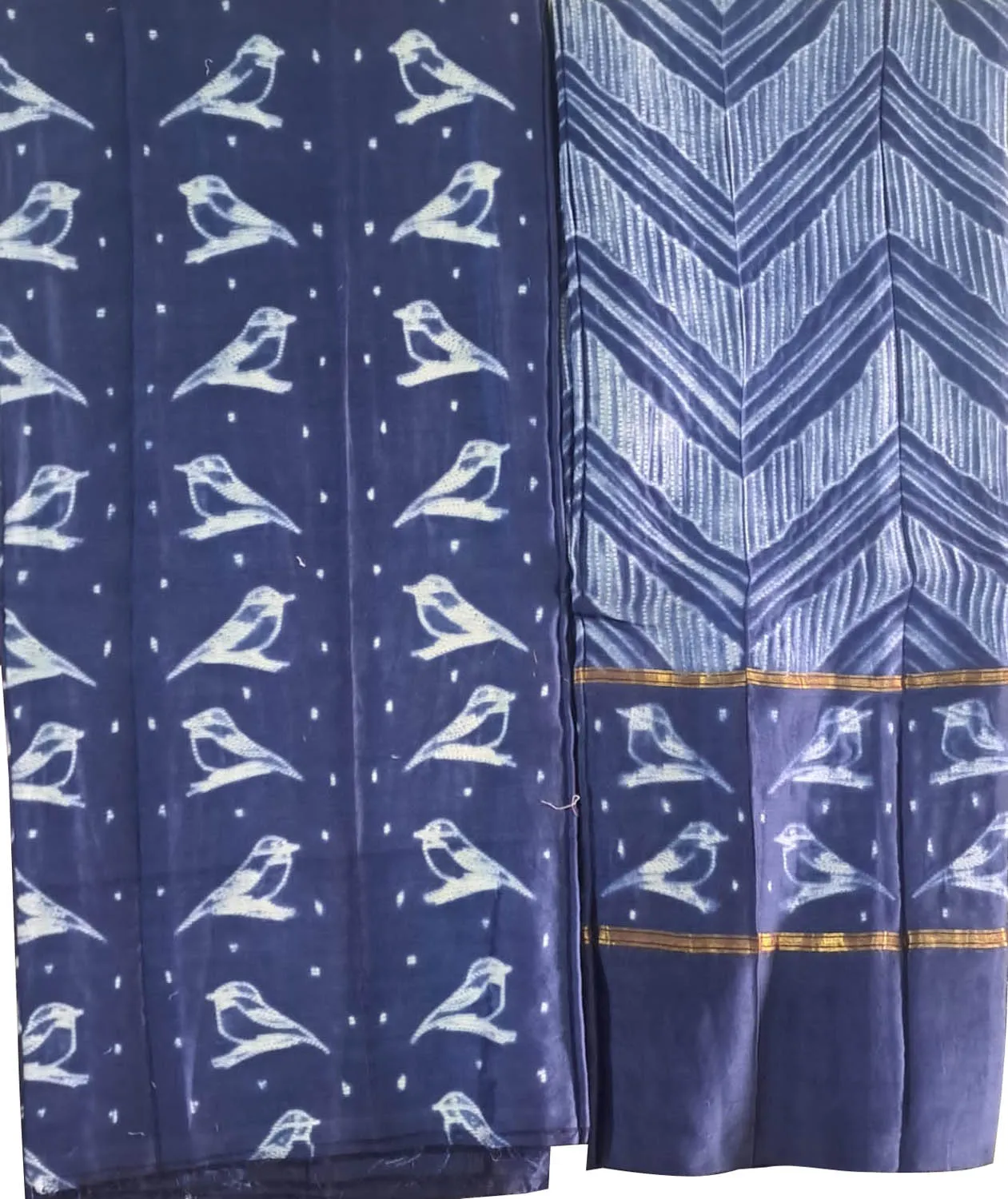 Chic Shibori Cotton Silk Suit Set: Blue, Unstitched Elegance