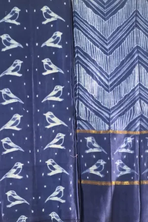 Chic Shibori Cotton Silk Suit Set: Blue, Unstitched Elegance