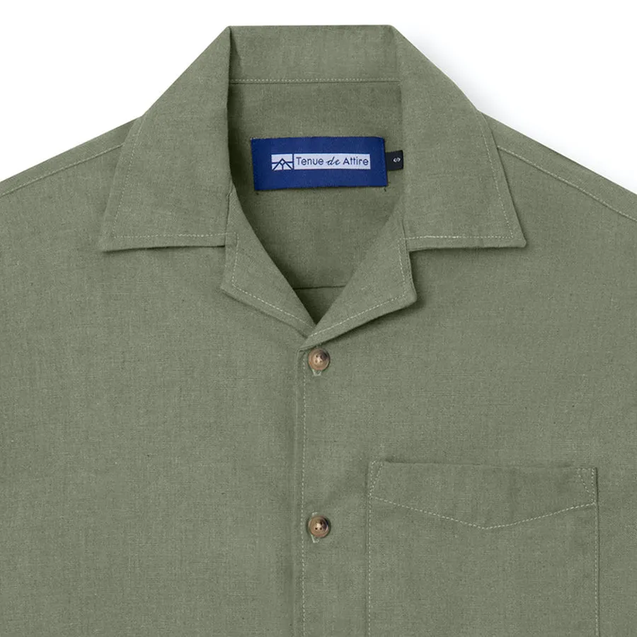 Day to day Linen Camp Collar - Olive