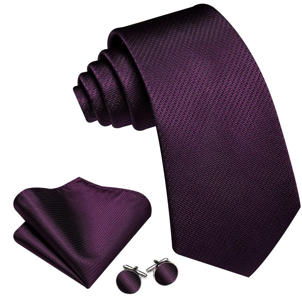 Deep Purple Geometric Tie, Pocket Square, and Cufflinks Set