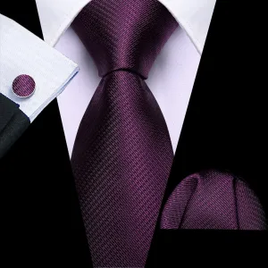 Deep Purple Geometric Tie, Pocket Square, and Cufflinks Set