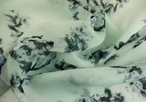 Designer Mint Green Floral Silk Chiffon (Made in Italy)