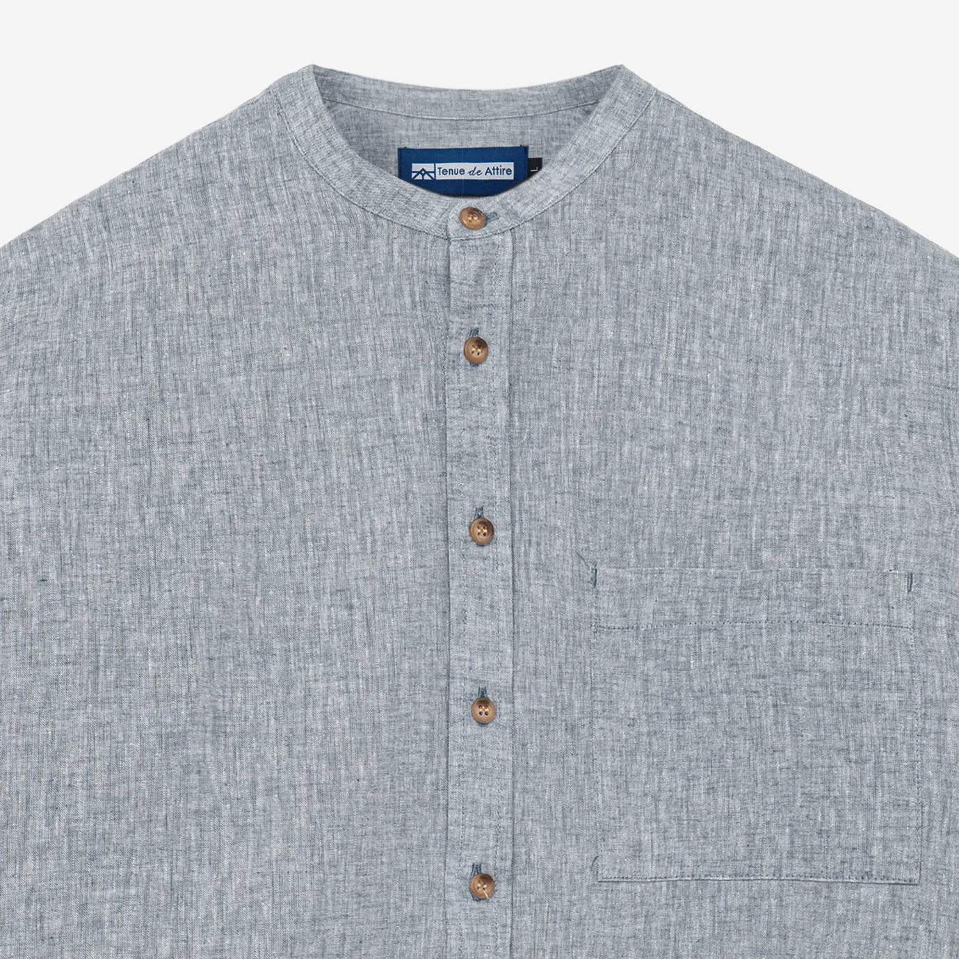 DTD Linen Band Collar Long Sleeve - Grey