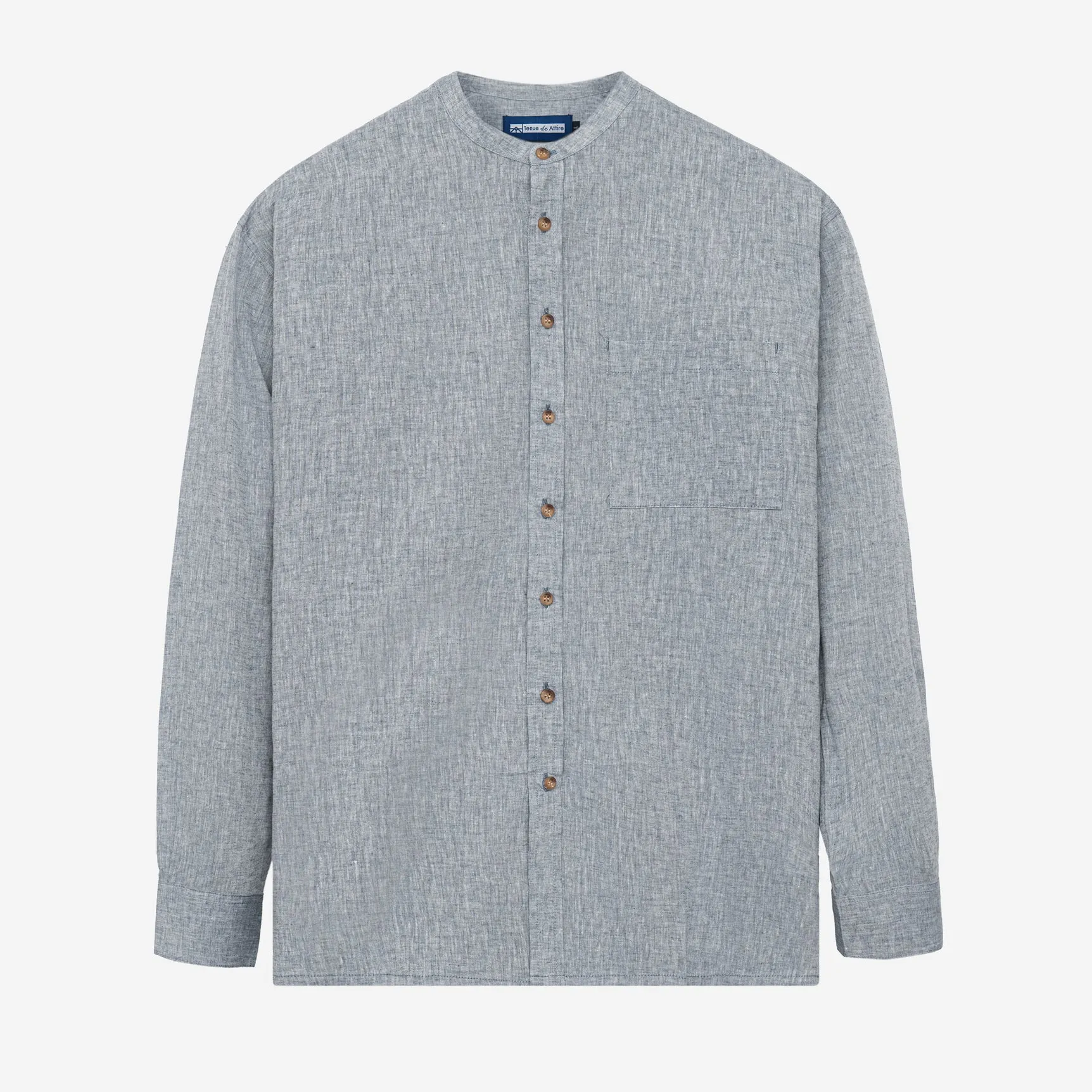 DTD Linen Band Collar Long Sleeve - Grey