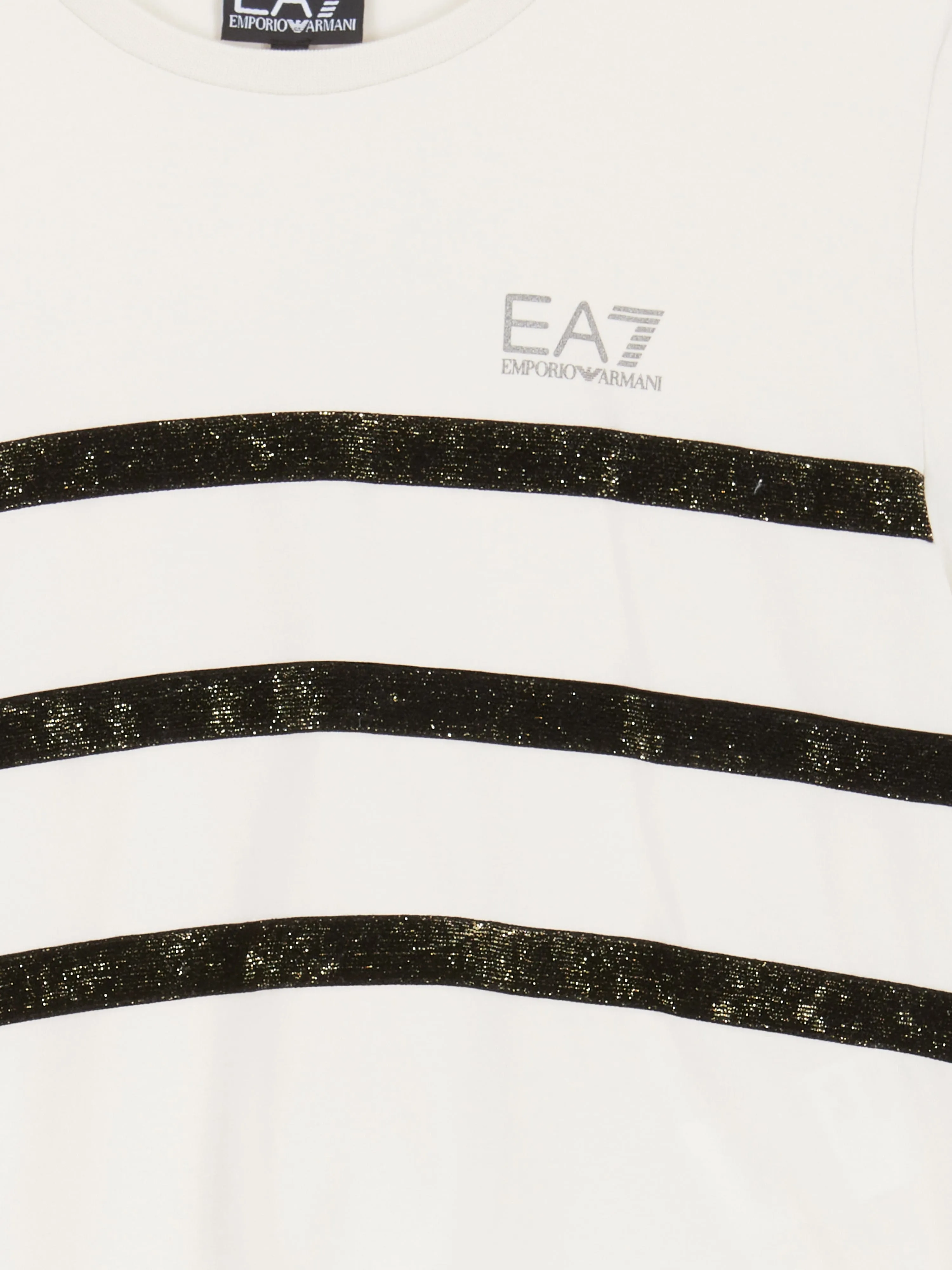 EA7 Emporio Armani Girls Striped Logo T-Shirt in Beige