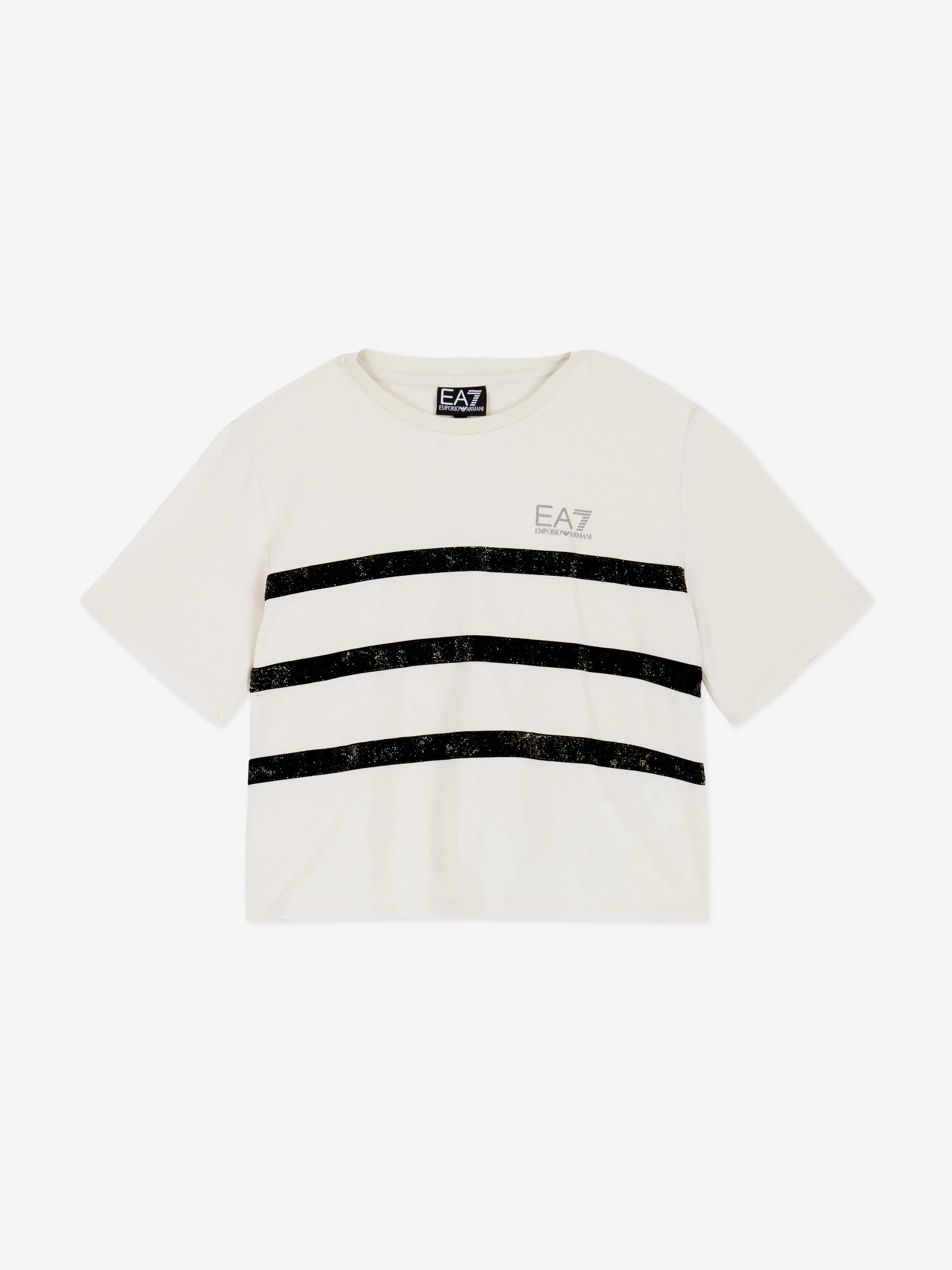 EA7 Emporio Armani Girls Striped Logo T-Shirt in Beige