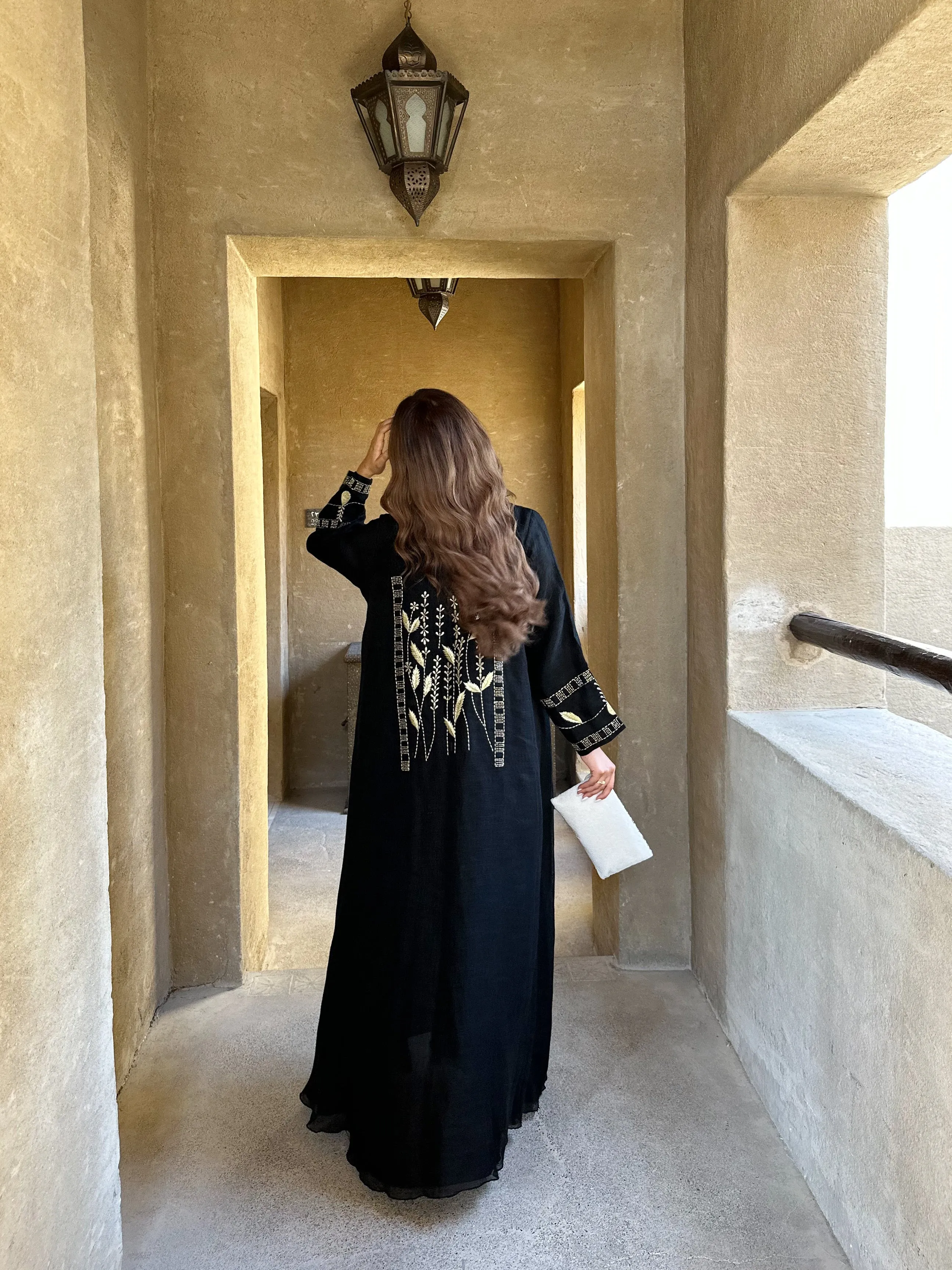 ELEGANT BLACK LINEN ABAYA #437